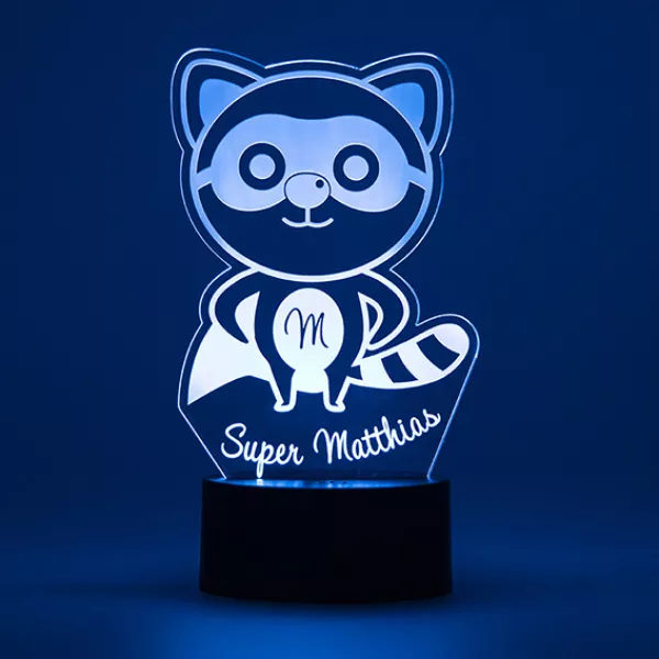 LED Nachtlicht Superheld Waschbär blau